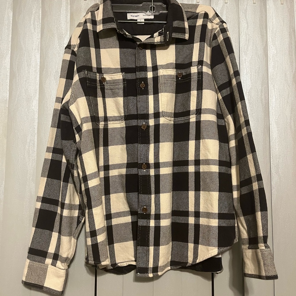 Regular-Fit Heavyweight Twill Black/White Plaid flannel